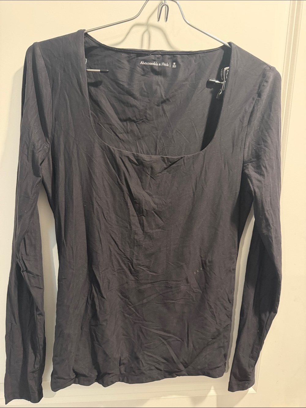 Abercrombie & Fitch Black Long-Sleeve Square Neck Top
